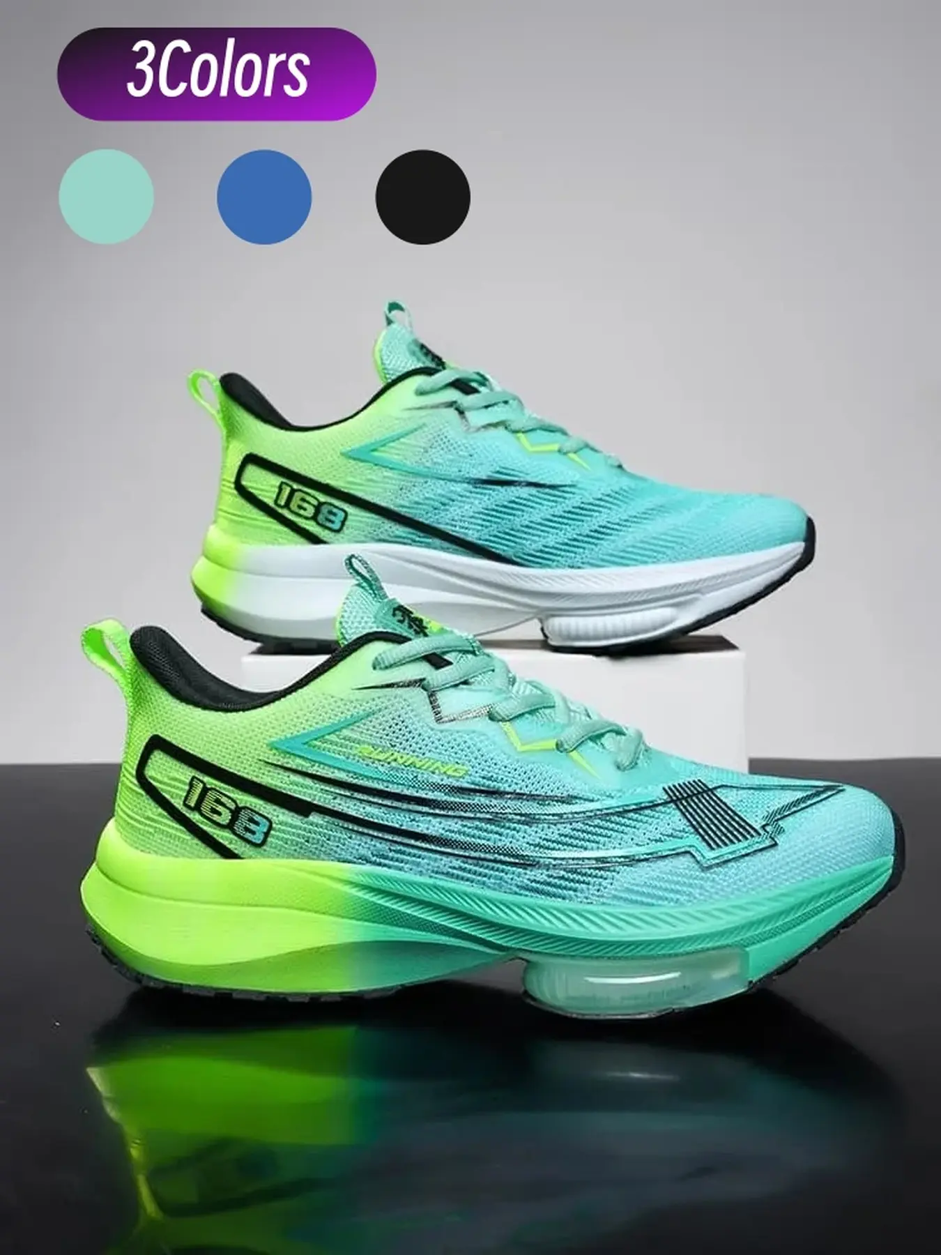 1 Pair 3D Pattern Outsole Shock Absorption Sports Shoes Professional Training Style Grip Anti Slip Stable Support Fit Tempo Running Training Scenarios