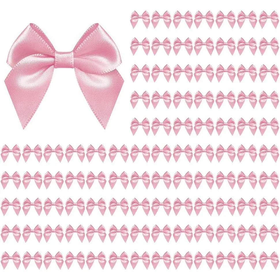 100 PCS Pink Bows for Gift Wrapping, 2.75" Satin Ribbon Bows with Double-Sided Tape, Small Bows for Crafts, Bow Decor, Mini Bows Decorations for Party Baby Shower Birthday Wedding (Pink)