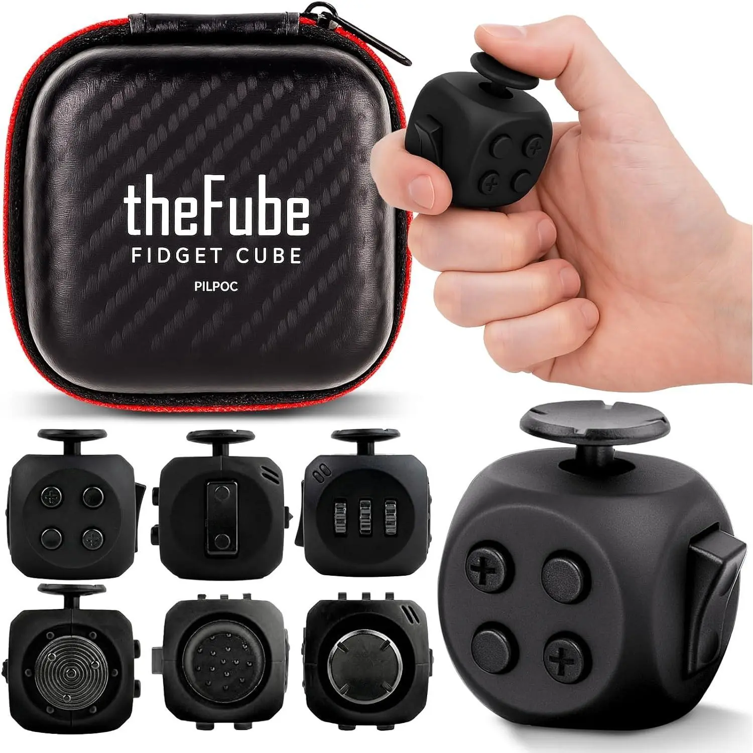 PILPOC theFube Silicone Fidget Cube, 6-Sided Anxiety Relief Infinity Cube for Kids & Adults, Classroom Tool to Boost Concentration, Mindfulness Aid, Silent & Audible Modes, Midnight Stocking Stuffer, Stress Relief, Enhance Dexterity