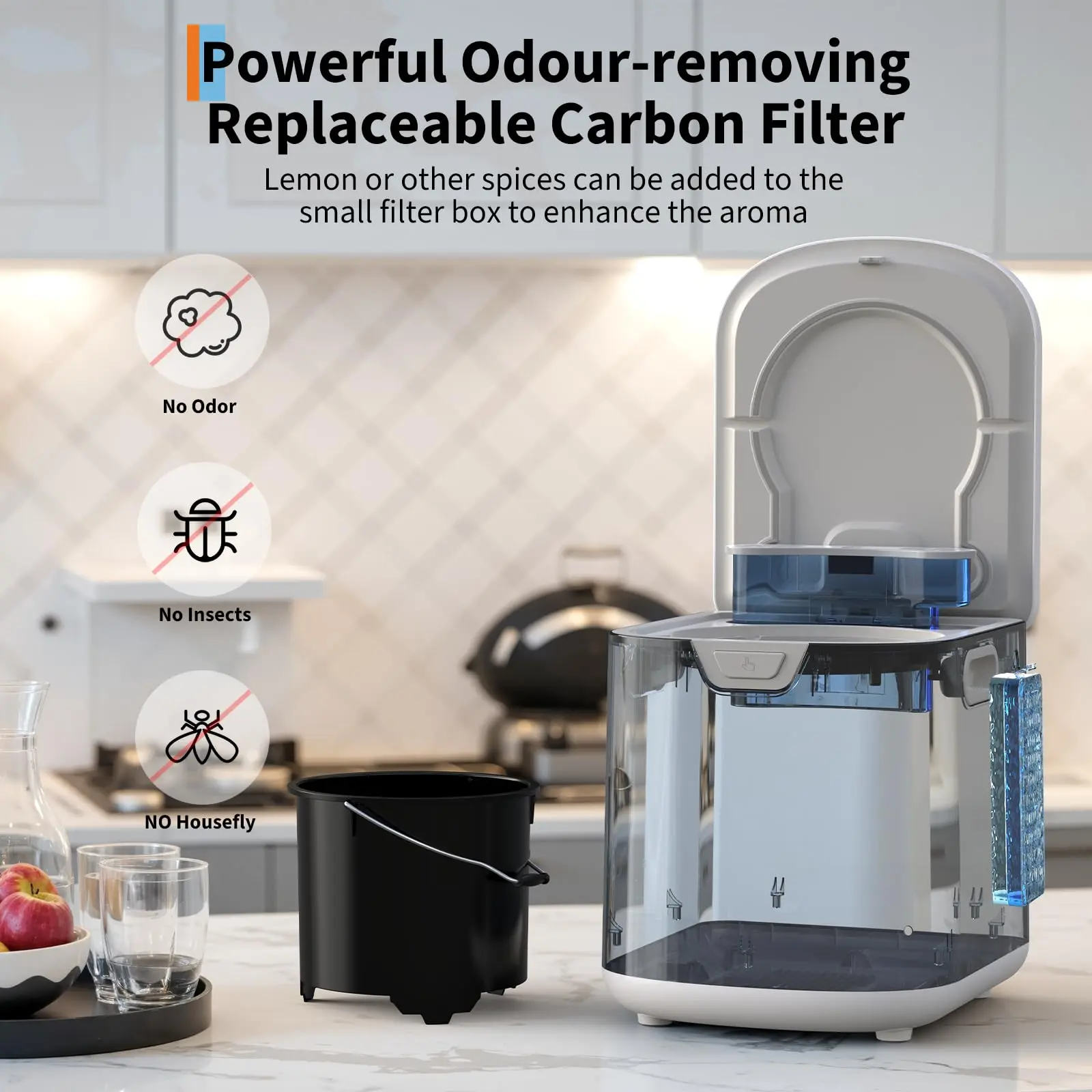 Smart Electric Kitchen Composter 3.5L – Countertop Food Waste Bin with LED Display, Self-Cleaning, Dual Deodorization, Quiet Operation, 3 Compost Modes – Indoor Compost Machine, 90% Waste Reduction, Double Carbon Filter