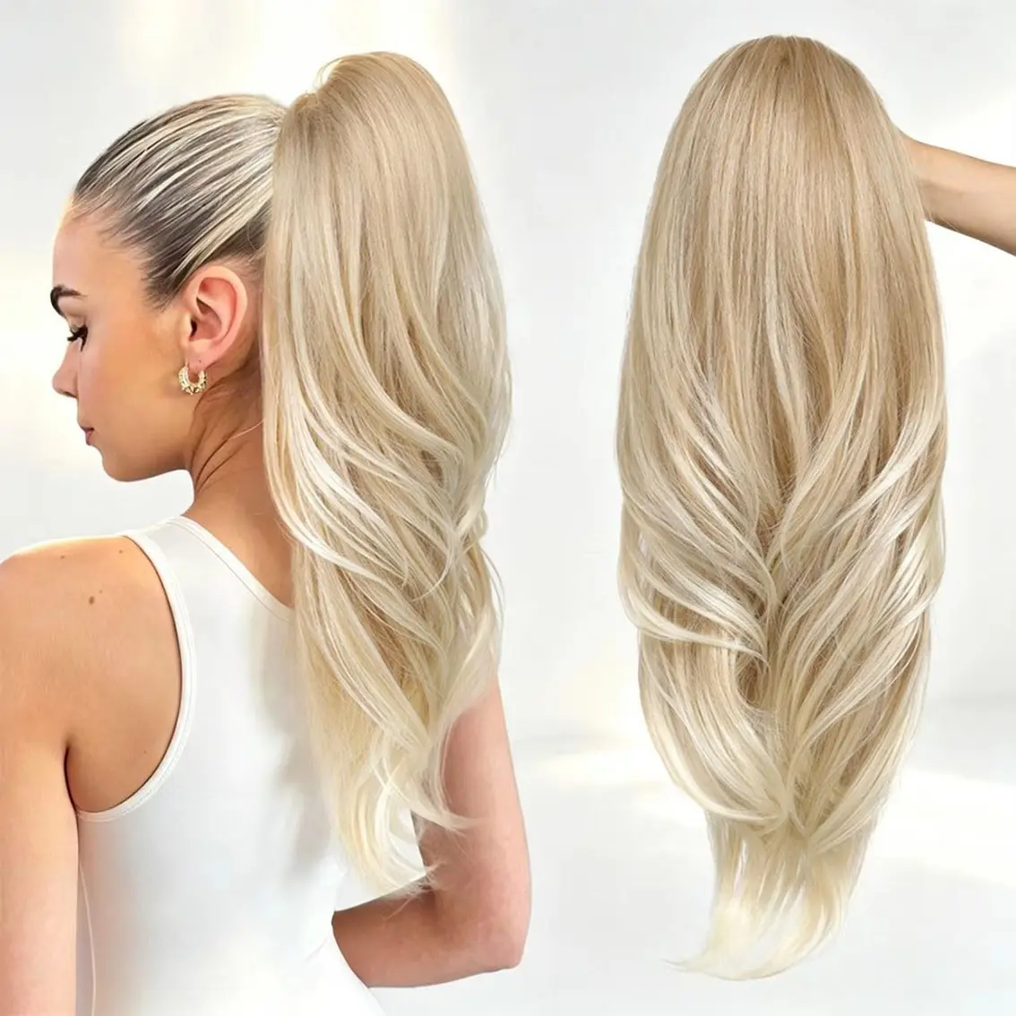 Natural Big Wave Layered High Ponytail Wig for Women, Trendy European and American Style, Adjustable Drawstring Ponytail Wig