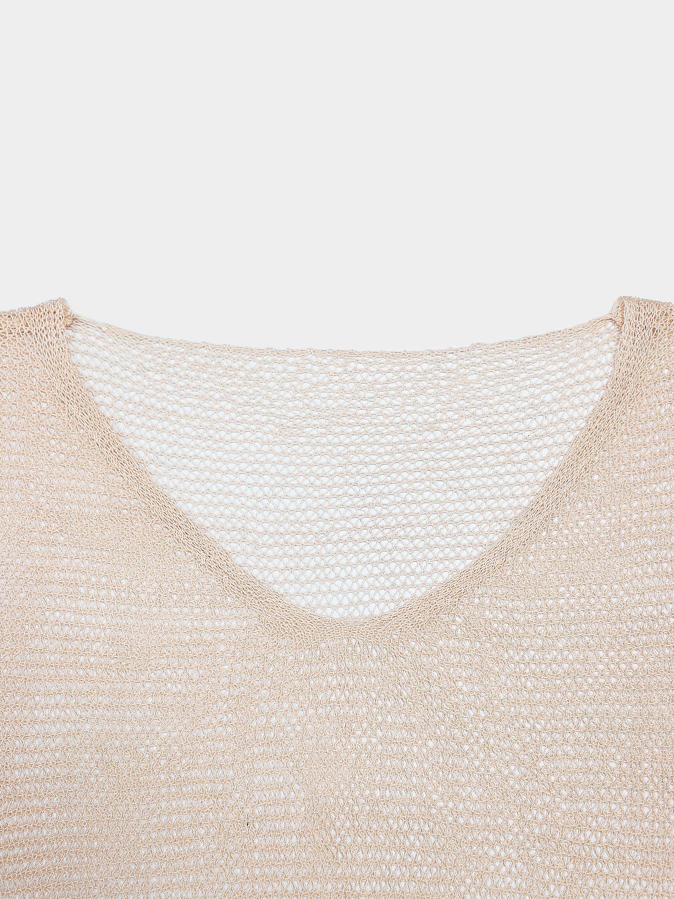 Women's Solid Color Hollow Out Sweater, Casual Long Sleeve V Neck Cover Up Top for Summer, Fashion Women's Knitwear for Daily Wear, Lightweight Knit Pullover