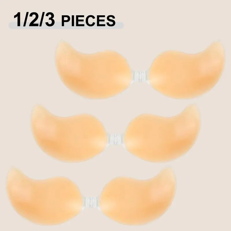 Summer 1/2/3 Pieces Reusable Silicone Nipple Cover Women Invisible Mango Cup Self Adhesive Chest Patch Push-Up Front Closure Bra