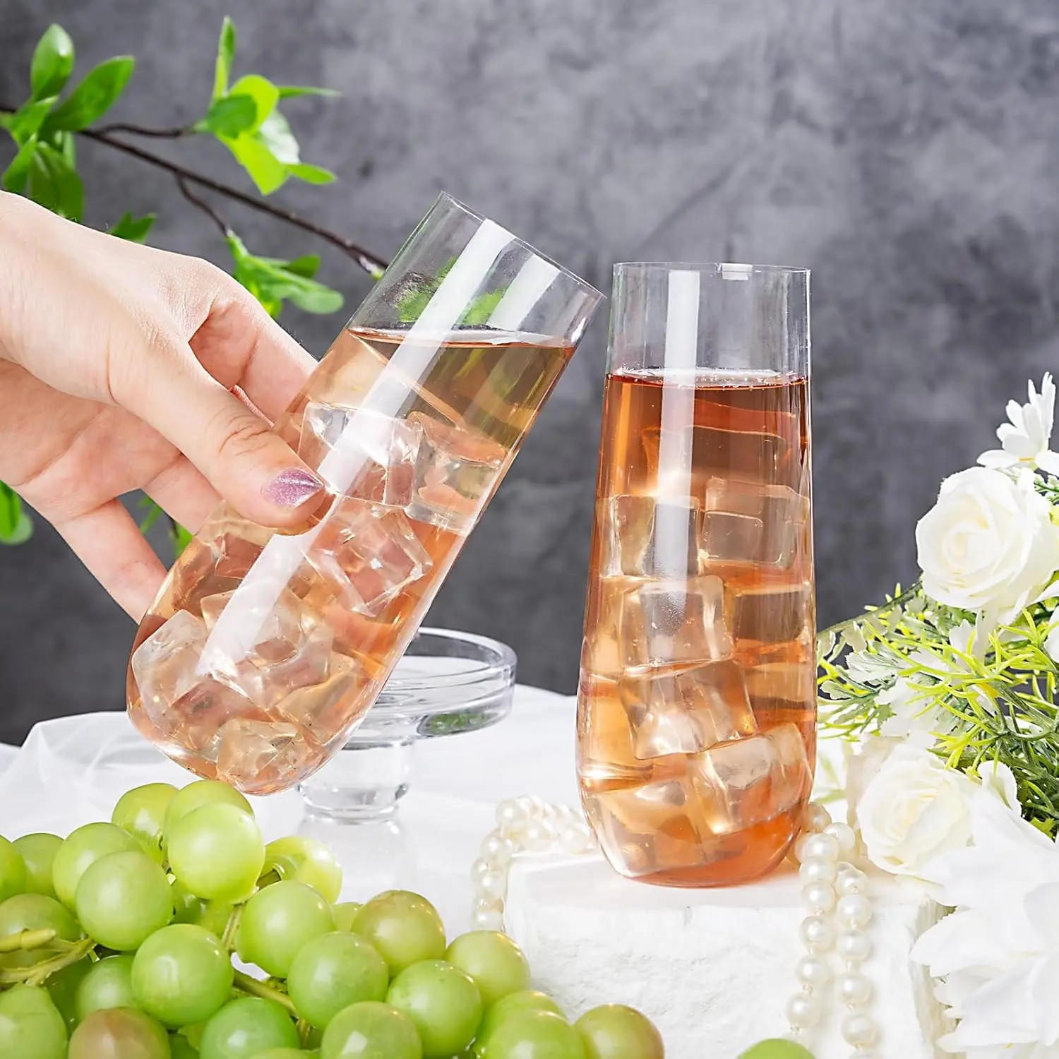 24-Pack Disposable Plastic Clear Champagne Cups, Disposable Transparent Cups, Shatter-Resistant Reusable Tall Glasses, Wedding Birthday Picnic Party Drinkware, Outdoor Event Cocktail Cups