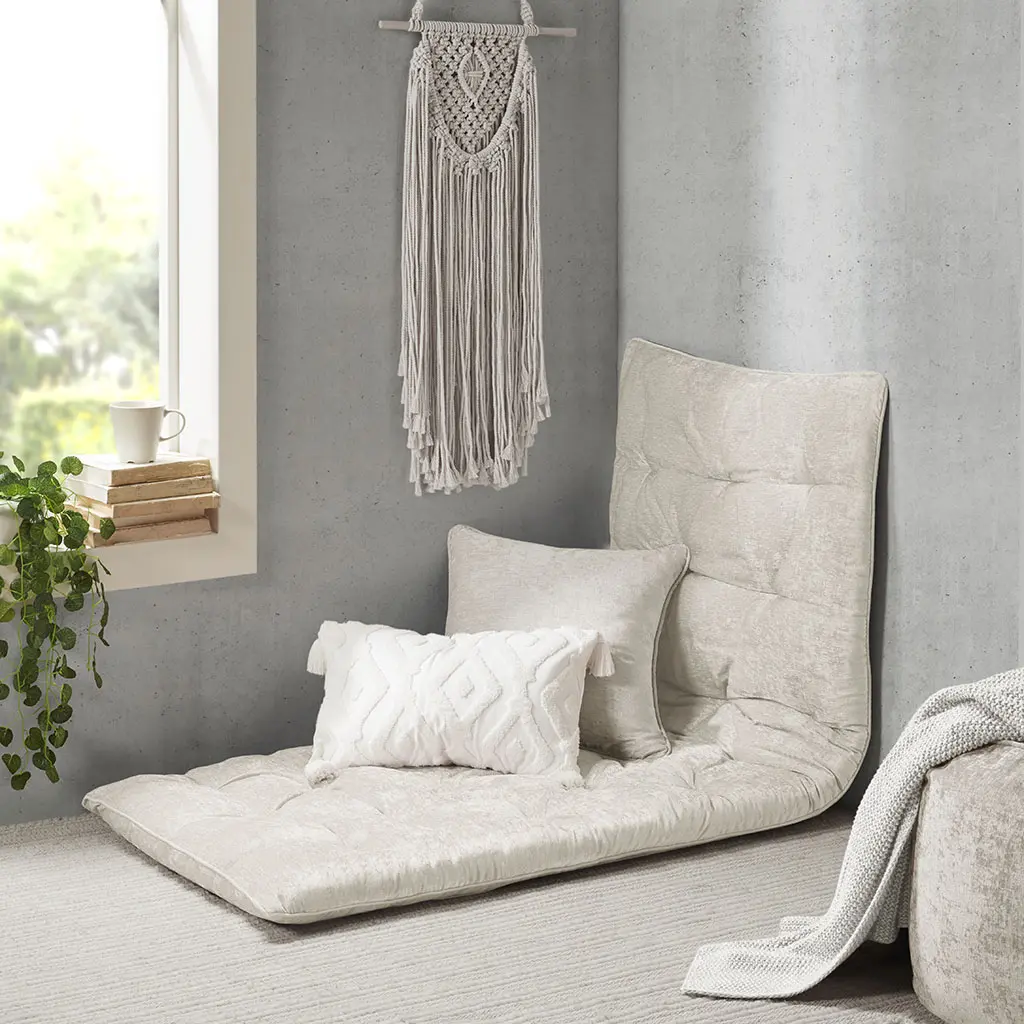 ARCH Poly Chenille Lounge Floor Pillow Cushion, 27 x 74 Inches, Ivory, Soft Plush Seating for Living Room, Bedroom, Dorm, Reading Nook, Floor Seating, Meditation, Kids Playroom, Oversized Floor Pillow, Machine Washable, Cozy Home Decor