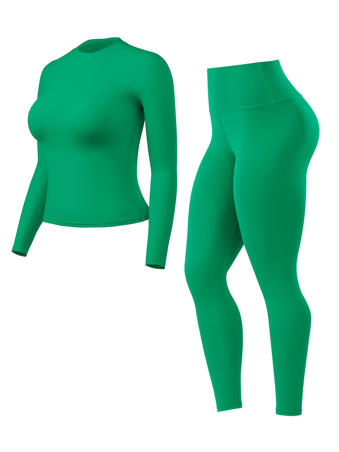 Women's High-Waisted 25'' Inseam Sporty Leggings Set, Long Sleeve Top & Yoga Pants, Elastic Fabric Comfortable Workout Set, Yoga Gym Outfits, Ideal for Gym & Daily Wear, High Stretch Sporty