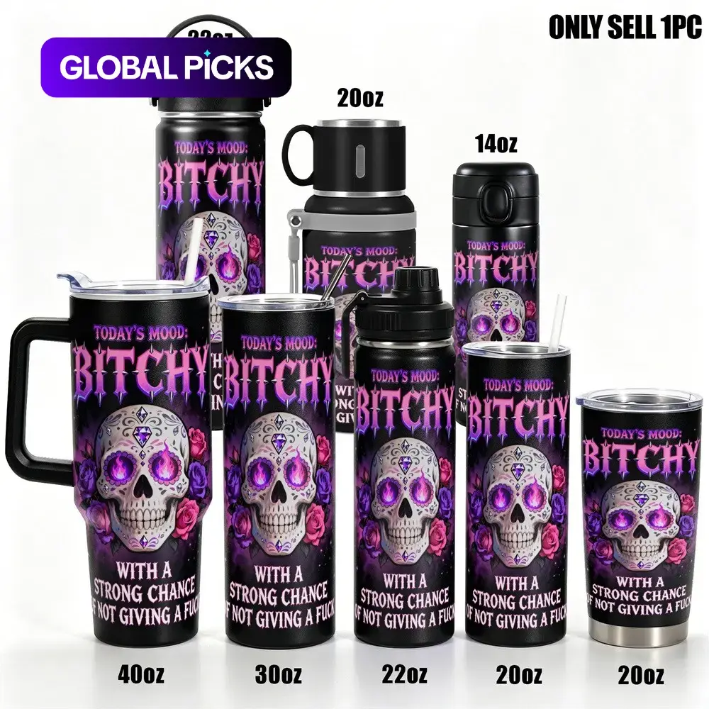 Stainless Steel Insulated Tumbler with Lid, Sugar Skull and Roses Design, Double-Wall Vacuum Insulated Flask, 40oz/30oz/22oz/20oz Leakproof Travel Mug, Gift for Women & Men, Stainless Steel Thermos, Bottles, Drinkware