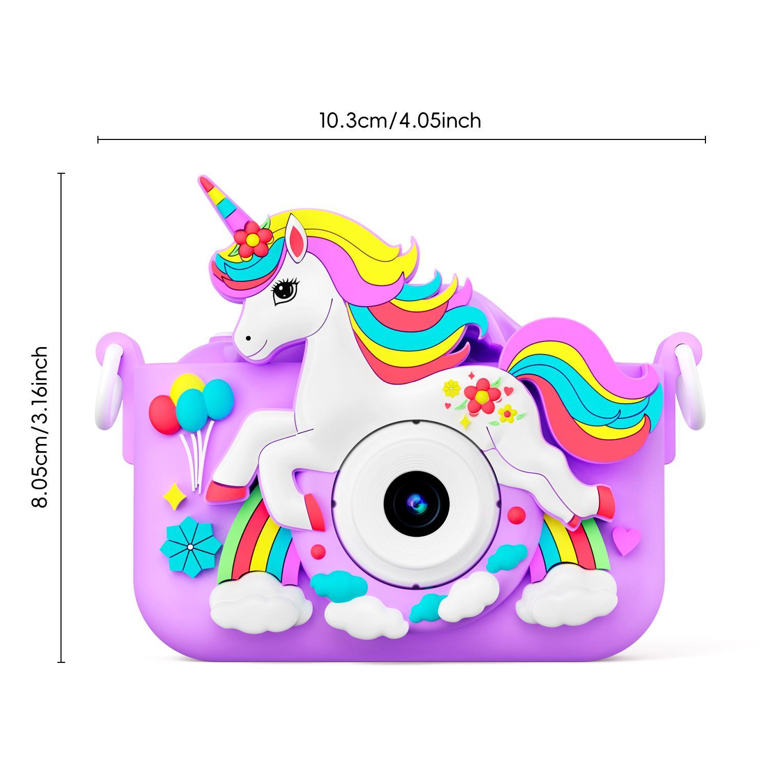 Multifunctional Camera with 5 Puzzle Games, Cute Unicorn Silicone Case, 1080P HD Lens, Home Selfie Photos, Video Recording, Birthday Gift
