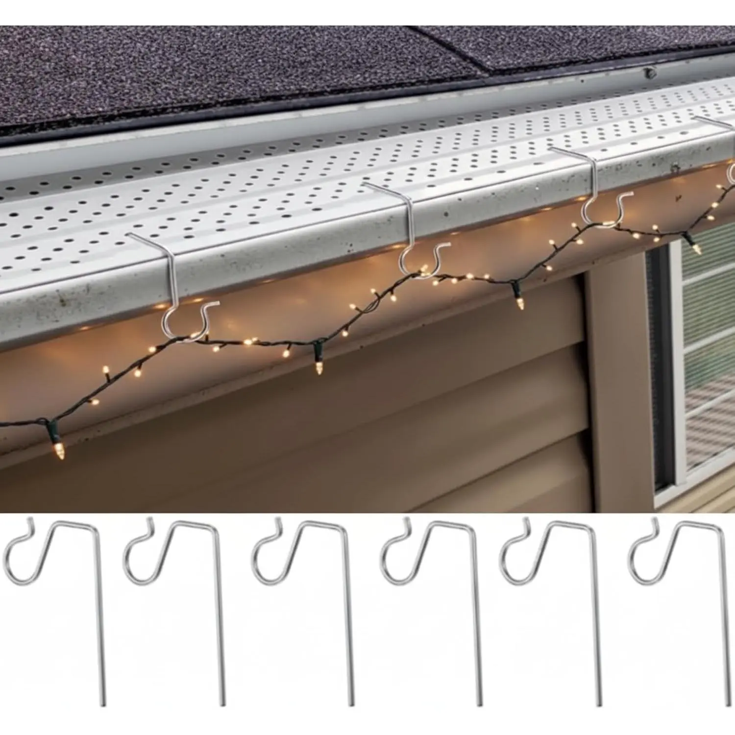 80 count Christmas Gutter Lights Clips for  Stainless Steel Outdoor Guard Gutter Hook Christmas Light Hooks Clips for Outdoor Xmas Lights ()