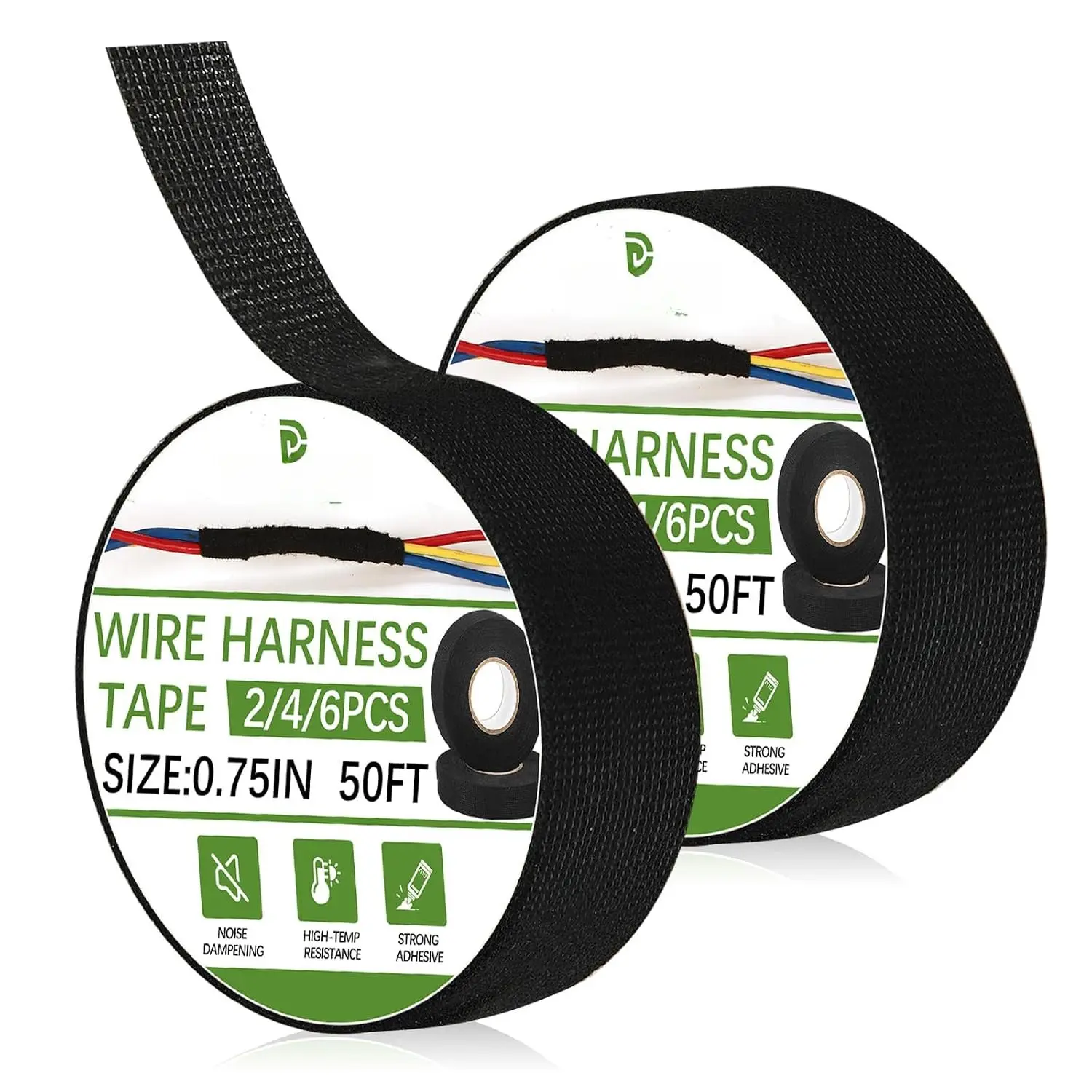Polyester Fabric Electrical Wire Tape (2 Rolls, 3/4x50ft) - High-Temp Self-Adhesive Tape for Automotive Engine Harness Wrap Protection, Insulation