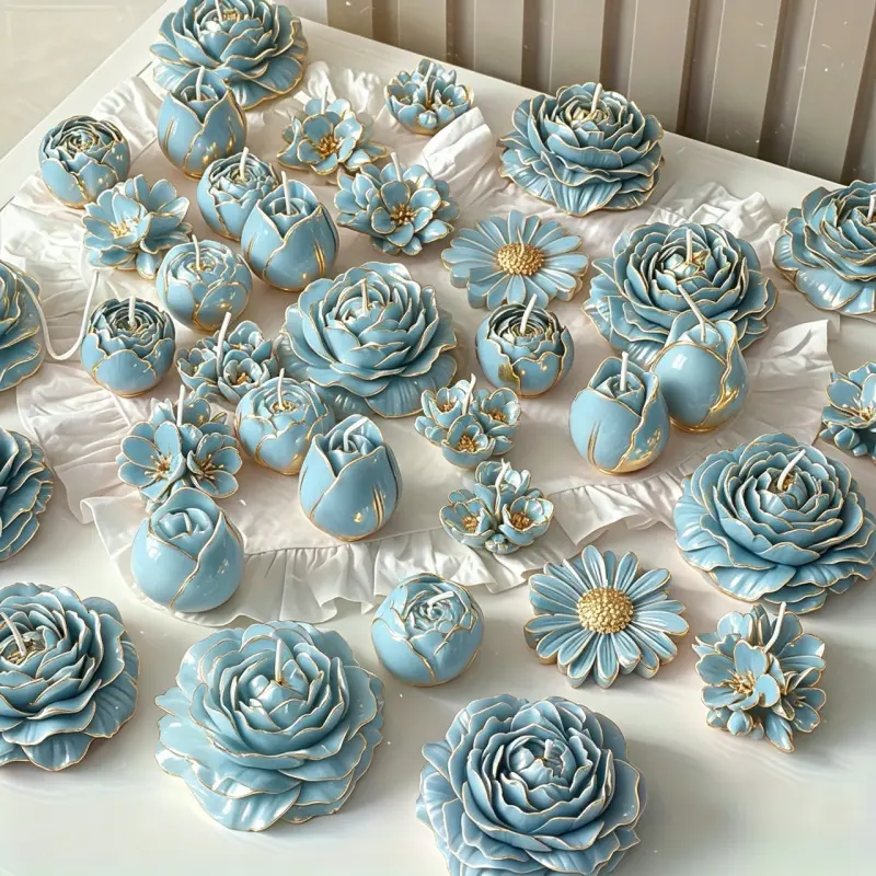 Set of 10 Silicone Molds for Crafts, Candles and Soap, Floral Designs Including Roses and Daisies, Heat Resistant, Perfect for Home Decor and Gifts