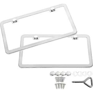 Stainless Steel Mirror Polished License Plate Frames With Chrome Screw Caps, Universal Fit For Most Standard Vehicle License Plates, Rust Resistant, Weatherproof, Easy To Install, Smooth Polished Surface Protects Tags From Scratches And Corrosion