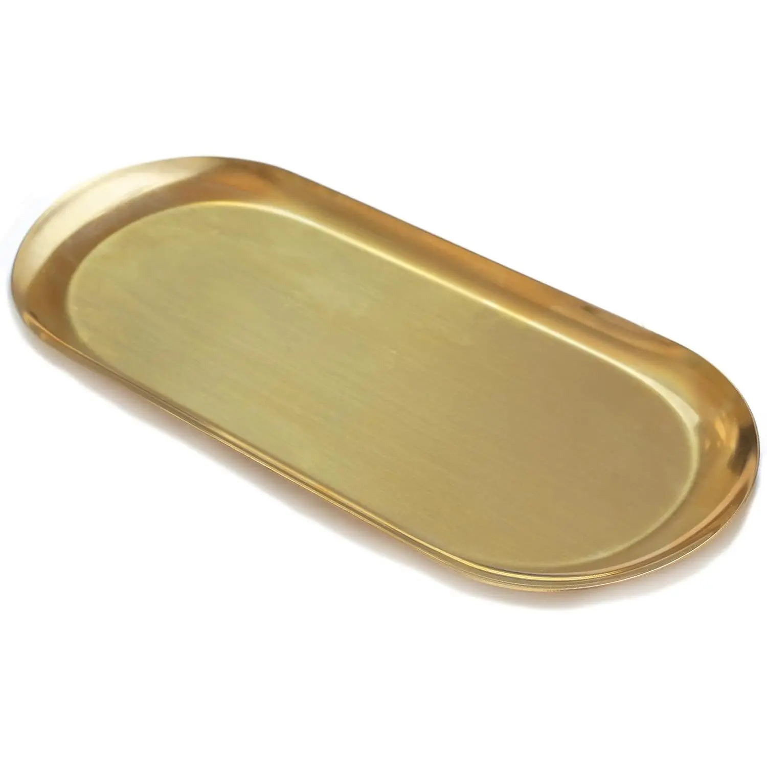 12inch Large Decorative Tray, Thicken Stainless Steel Bathroom Vanity Tray for Dresser Counter, Oval Jewelry Perfume Cosmetics Trays Organizer (Gold)