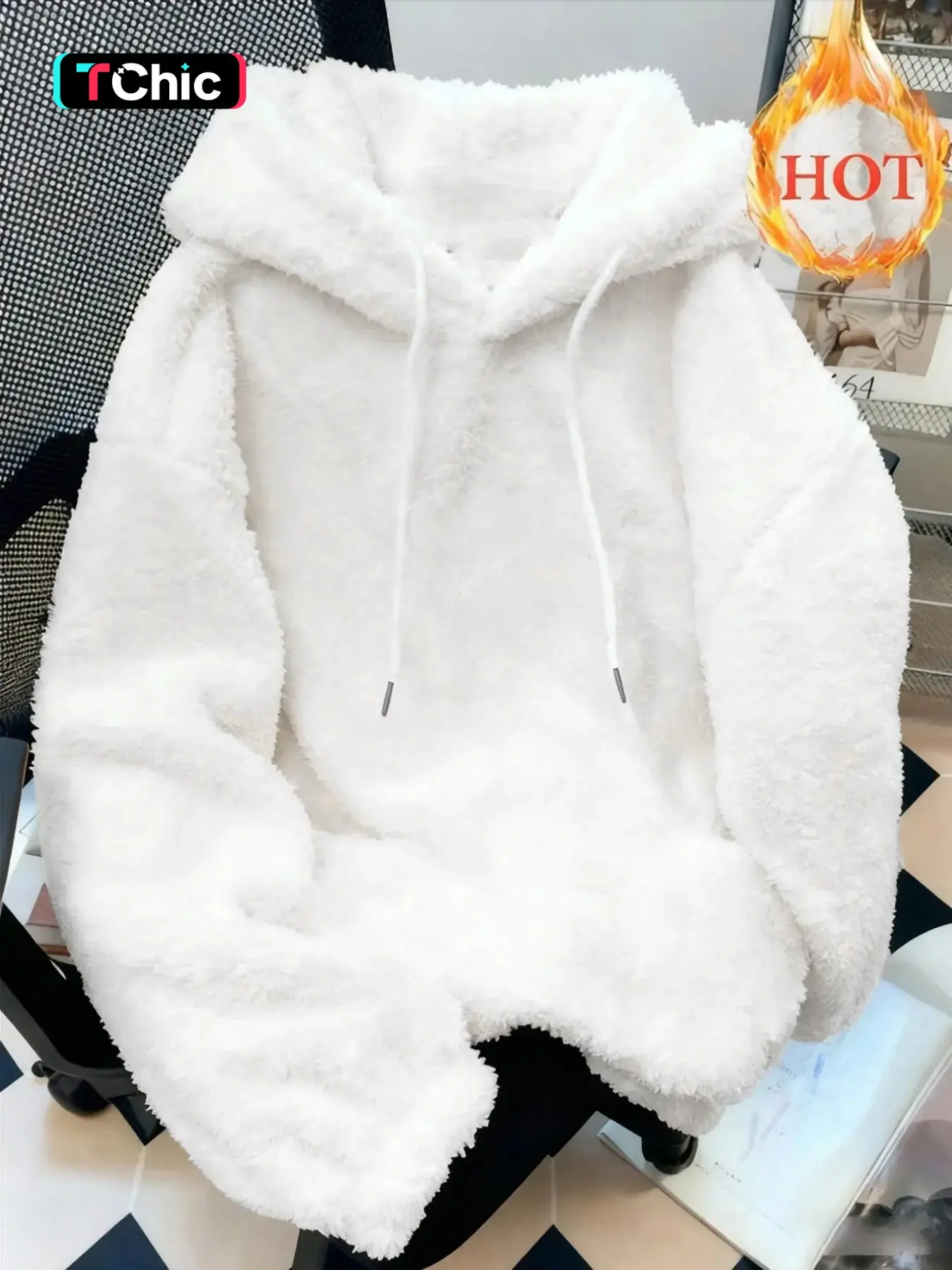 Women's Fuzzy Plush Hoodie Sweatshirts Oversized Silhouette Drawstring Hood Kangaroo Pocket Detail Long Sleeves Cozy Fit Trendy Loungewear Style Perfect for Daily Wear Errands