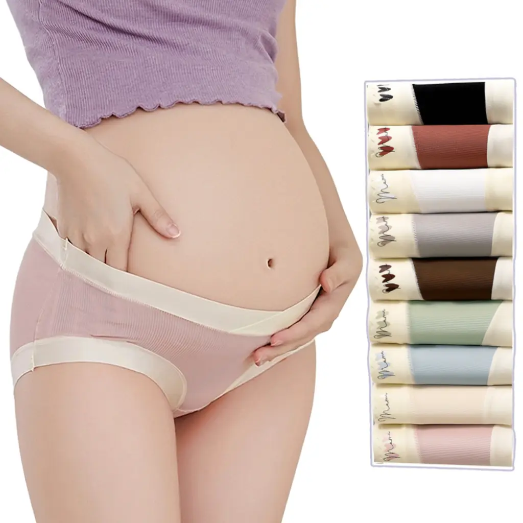 9 Pack Low Rise Maternity Underwear for Women, Seamless Ribbed Cooling Ice Silk V-Cut Belly Support Panties, Cotton Crotch No Show Pregnancy Briefs for All Trimester & Postpartum homeessentials