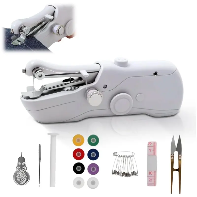 1PC beginner's new small and portable handheld sewing machine, comes with an accessory kit and scissors, suitable for home, travel, DIY crafts, sheets, curtains, and clothing repairs (batteries not included).