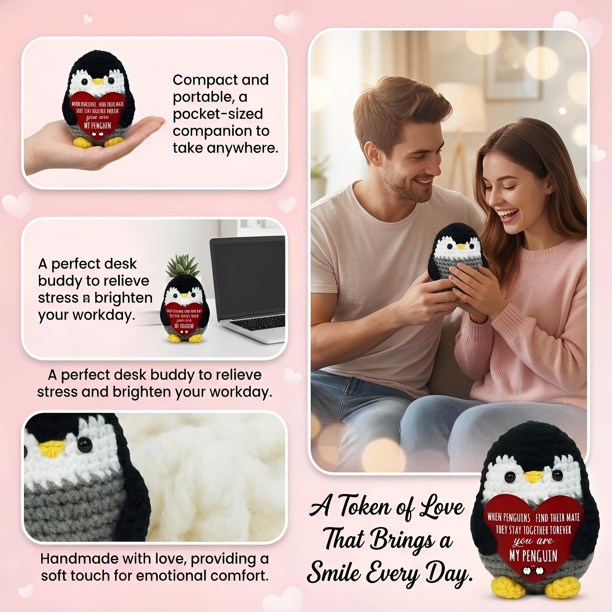 Soft Mini Hand-Knitted Penguin Plush Toy, Healing Emotional Support Companion for Stress Relief, Lovely Christmas Presents & Holiday Gifts, Birthday Gifts for Women Men, Teacher Appreciation Gifts, Small Portable Bag Charm, Home Car Desk Decor, Sweet Gift