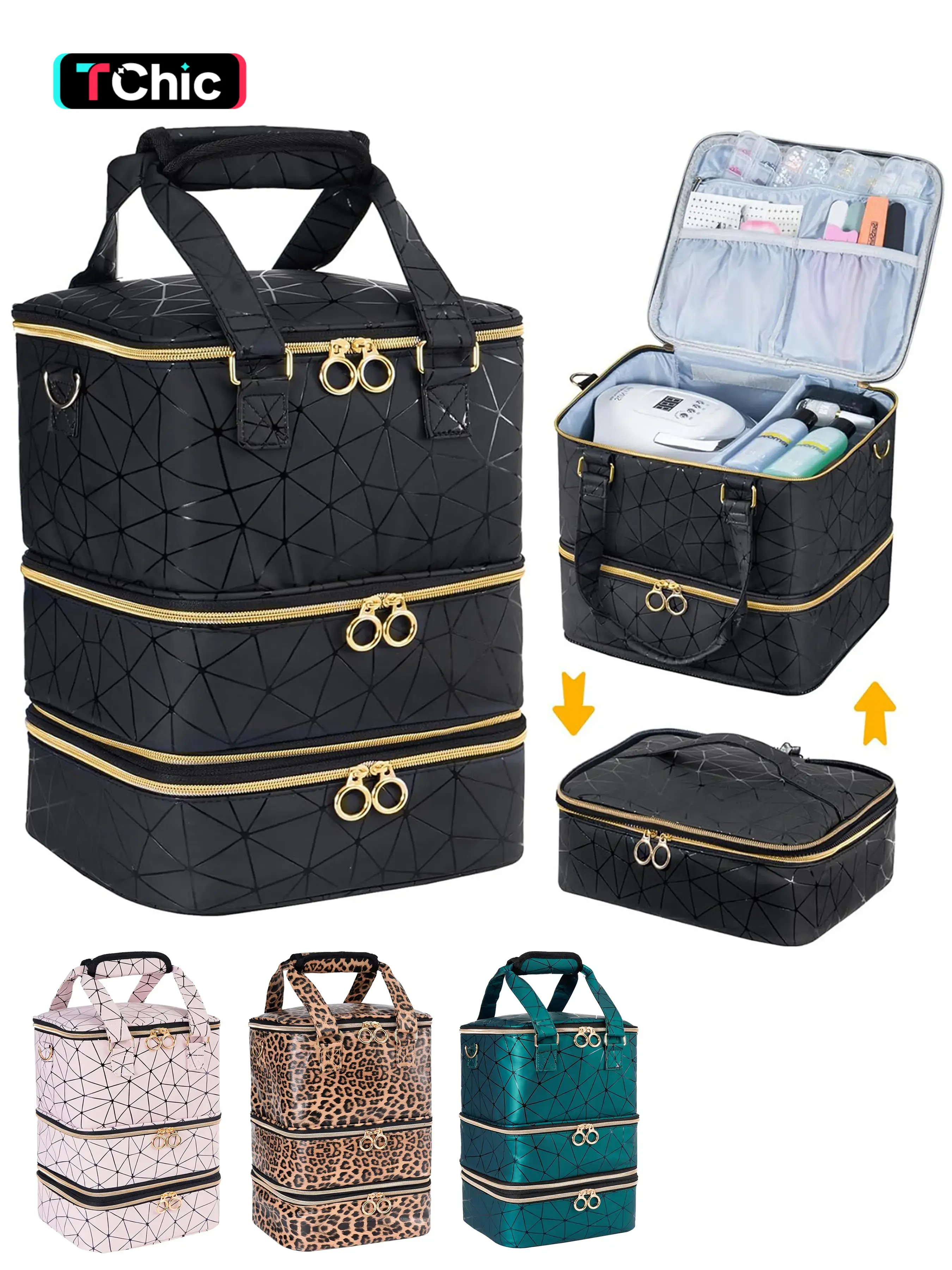 Nail Polish Organizer Bag for 60 Bottles of Nail Polish & Nail Kit, Nail Supplies Organizer Case for Nail Techs, Makeup Organizer Pouch, Beauty Storage Pouch, Travel Cosmetic Bag, Cosmetics Bag, Zip