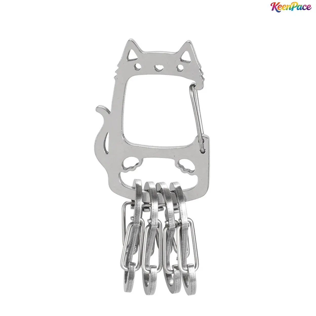 Cute Laser Cut Stainless Steel Cat Keychain Accessories, Corrosion Resistant Sturdy Key Holder With Heavy-Duty Spring Carabiner Clip, Lightweight Daily Carry Ornament, Mini Sentimental Gift For Cat Lovers