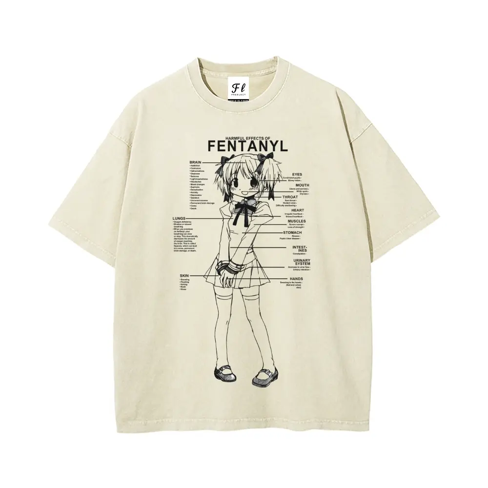 Madoka Magica Unisex Oversized Vintage Washed Round Neck Casual T-Shirt, Men's Tops