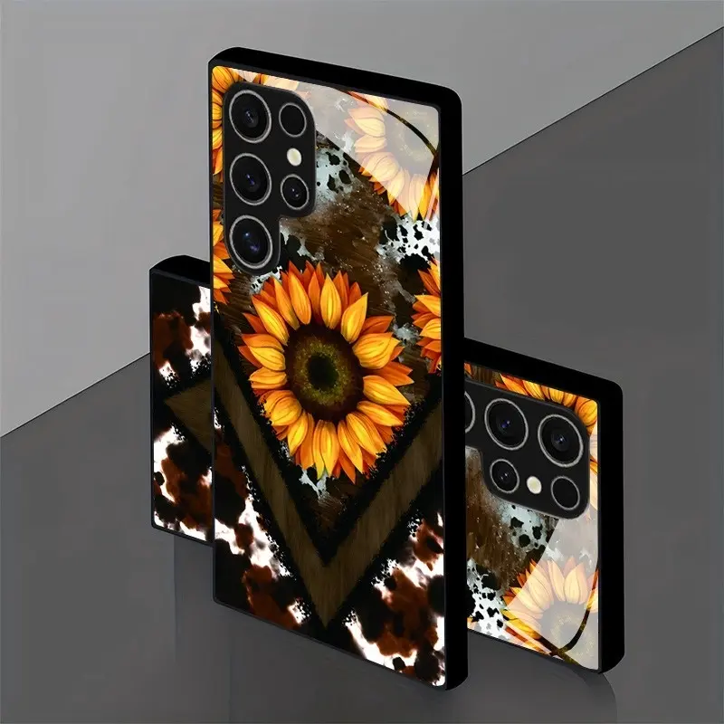 Tempered Glass Phone Case with Sunflower Print, Multi-Model Fit for Galaxy S26-S25-S24-S23-S22 Pro-S21-S20 FE Plus Ultra Pro, A56-A55-A54-A53-A52-A51-A36-A35-A34-A32-A26-A25-A24-A23-A16-A15-A14-A06-A05-A03s Edge