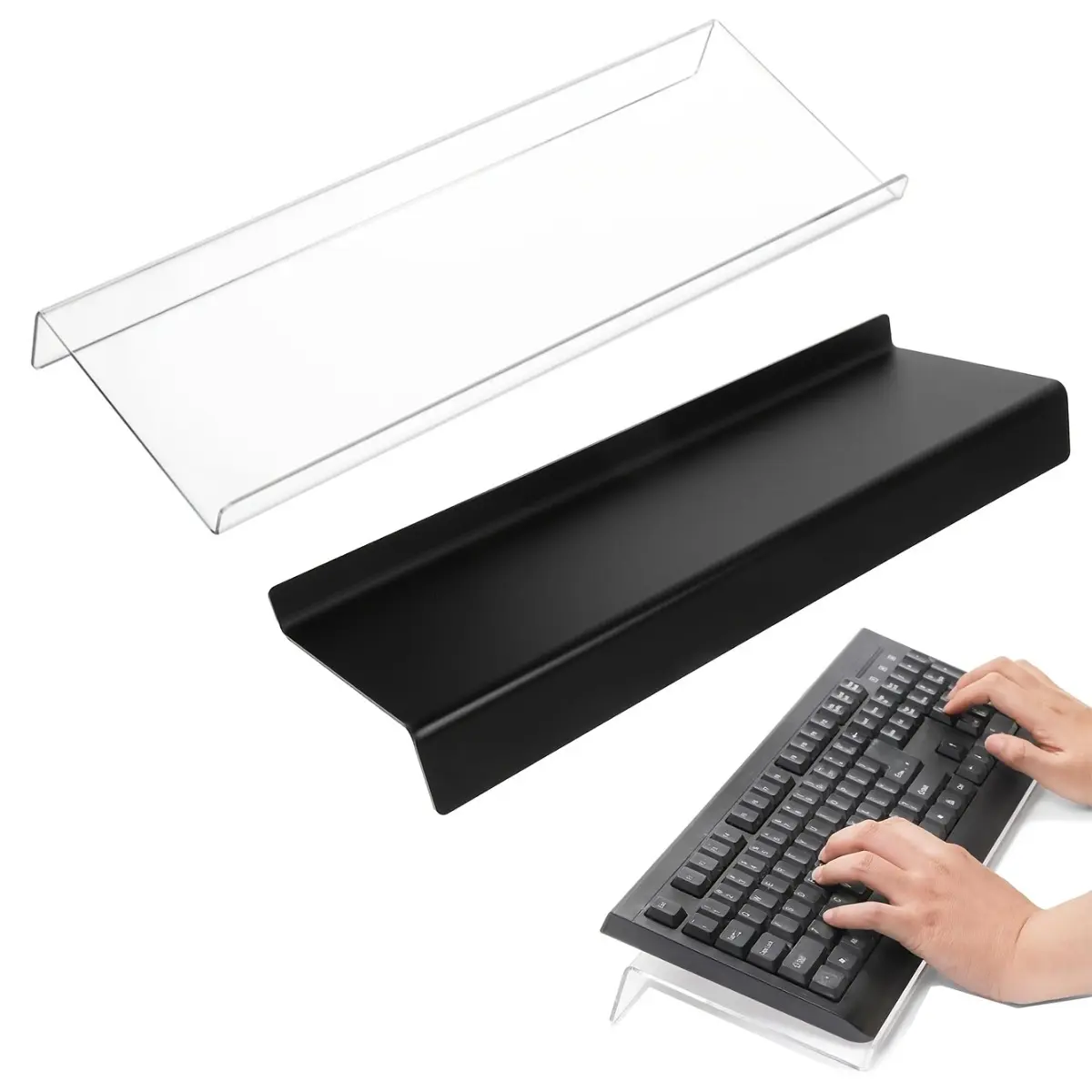 Desktop Keyboard Stand, High Strength Transparent Vertical Keyboard Holder with Black Base, Space Saving Desk Organizer Accessory for Home Office and Gaming Setup, Stable Anti Slip Design for Computer Workstations, Study Areas and Desktop Storage Use