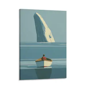 Aesthetic Whale Canvas Wall Art, Japanese Anime Style Ocean Poster Prints, Framed Cute Sea Life Picture Decor for Bedroom Living Room Nursery, Cozy Calming Room Decor Housewarming Gift
