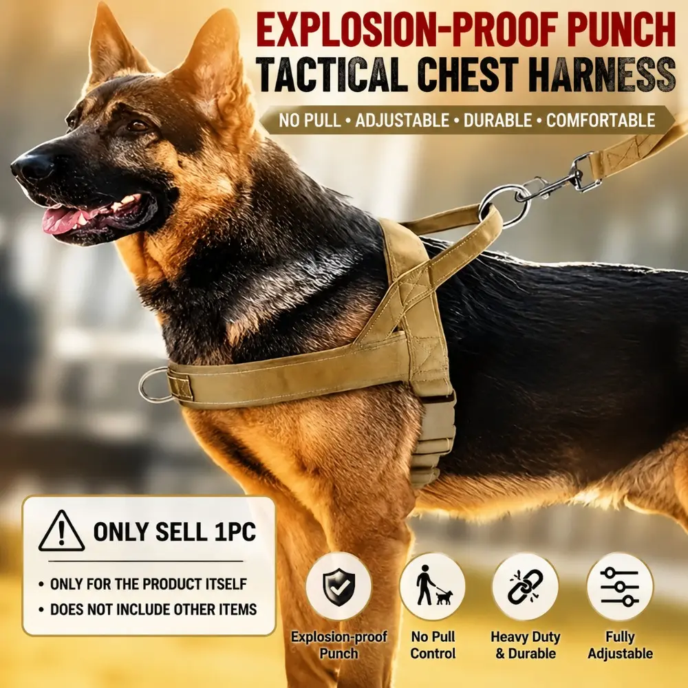 Tactical Dog Harness & Leash Set, No-Pull Pet Vest Harness with Heavy Duty Leash for Labrador, Golden Retriever, German Shepherd & Large Dogs, Outdoor Walking