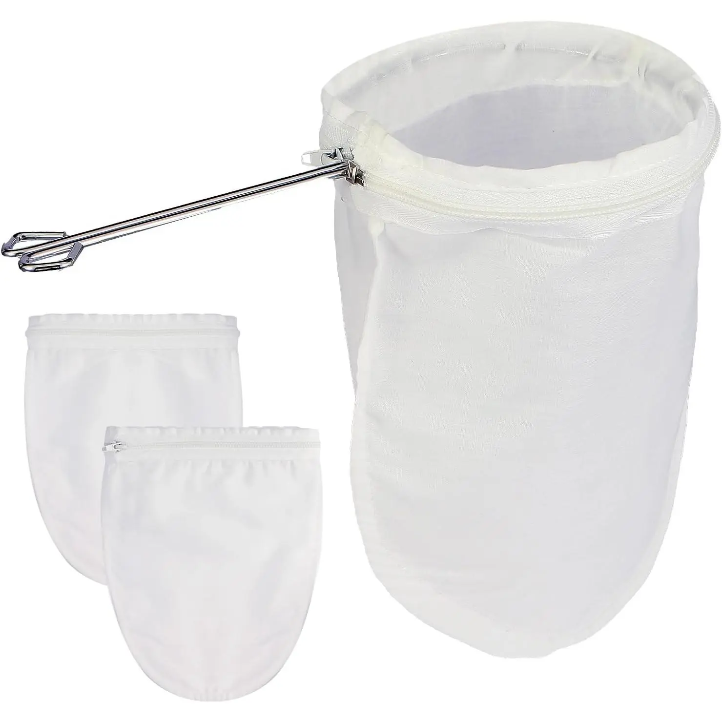 Durable Multipurpose Modern Synthetic Fine Mesh Strainer Set - 3-Count Cloth Strainer Bags with Steel Handle for Juicing, Straining Coffee (Kitchenware Tea & Coffeeware Tool)