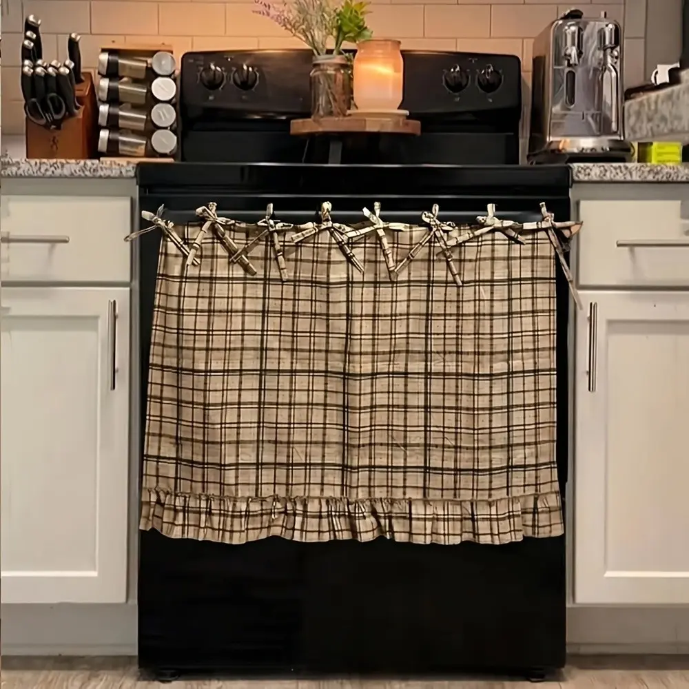 Rustic Style Oven Cover with Lace Trim and Tie, Vintage Home Decor, Dustproof Cover, Dustproof Design, Dust Protector for Oven, Dishwasher, Washer, Kitchen Accessories