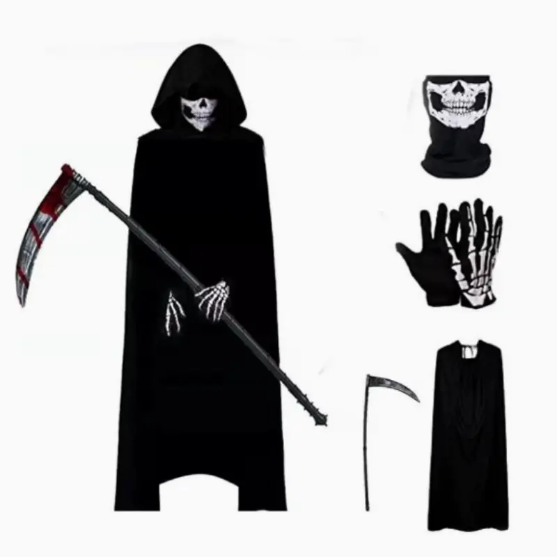 Halloween Death God Cosplay Cape Set, Scary Child Death God Scythe Adult Costume, Trendy Halloween for Kids and Adults