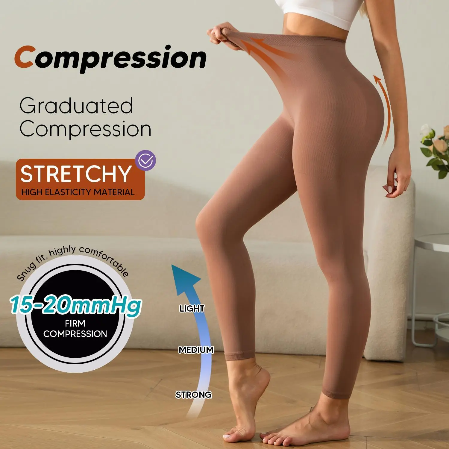 Women's Footless Compression Pantyhose - 15-20mmHg Opaque Nylon Tights with Gradient Support for Athletic Stress Relief & Travel, Fabric, Fit, Party, Elegant Tights, Basic, Opaque Tights