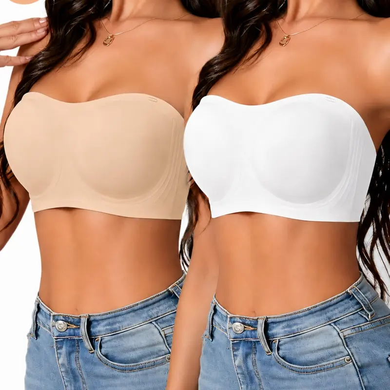 Women's Jelly Strapless Bandeau Bra, Non-Slip Silicone Grip, Padded Wireless Bra for Everyday Wear, Dresses and Tops, Medium Support, Non Wired Bra