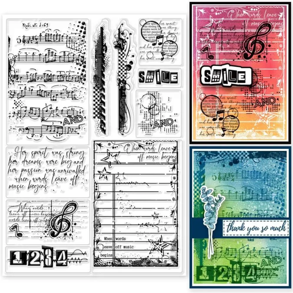 Vintage Music Note Clear Stamps, Transparent Stamp Set for Holiday Card Making, Scrapbooking, DIY Crafts, Decorative Stamps