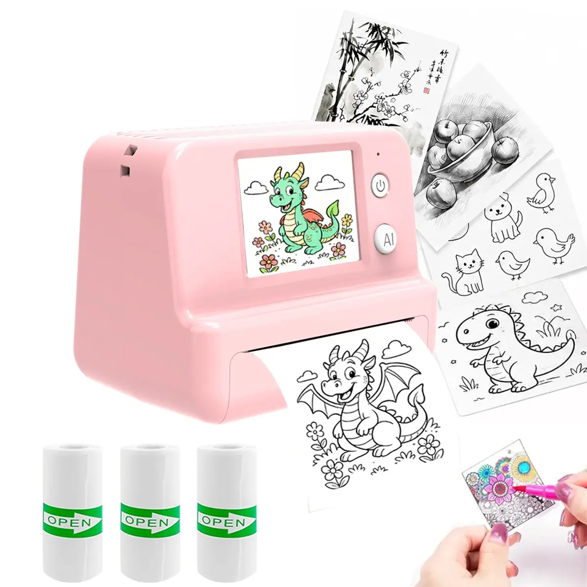 Ai Smart Voice Sticker Printer, Voice Control and Display, Inkless Portable Mini Printer, Ideal for Photos, DIY, Learning, Creative Fun