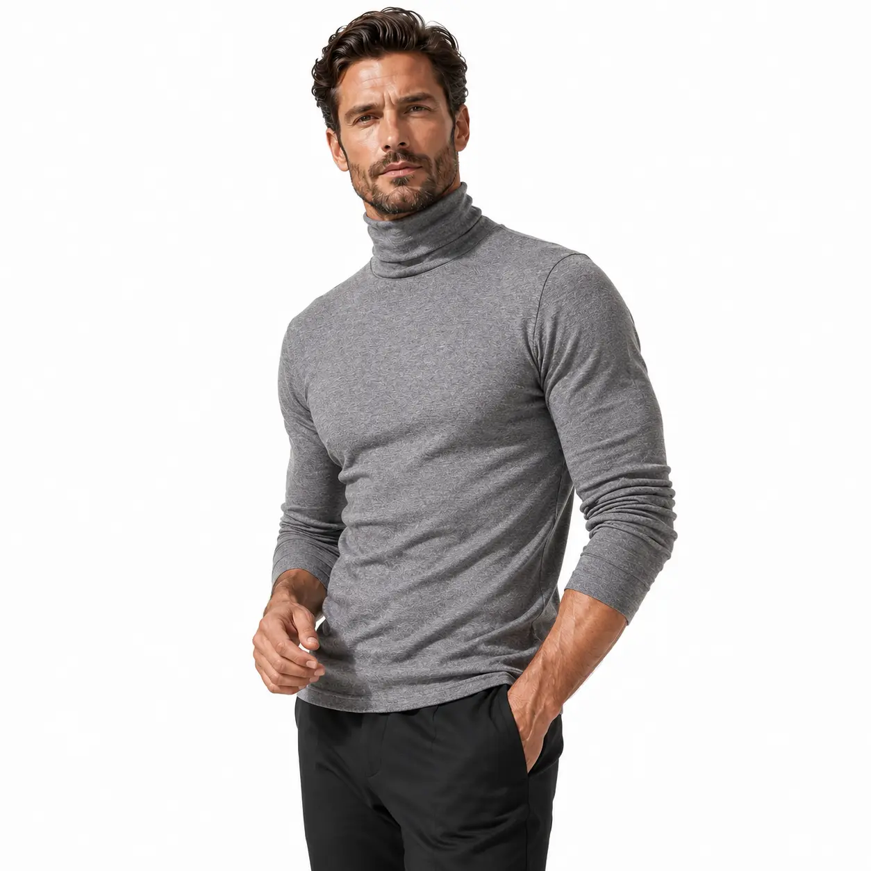 Men's Slim Fit Turtleneck Long Sleeve Shirt, Casual High Neck Pullover Top for Office, Date Night, Travel and Daily Wear