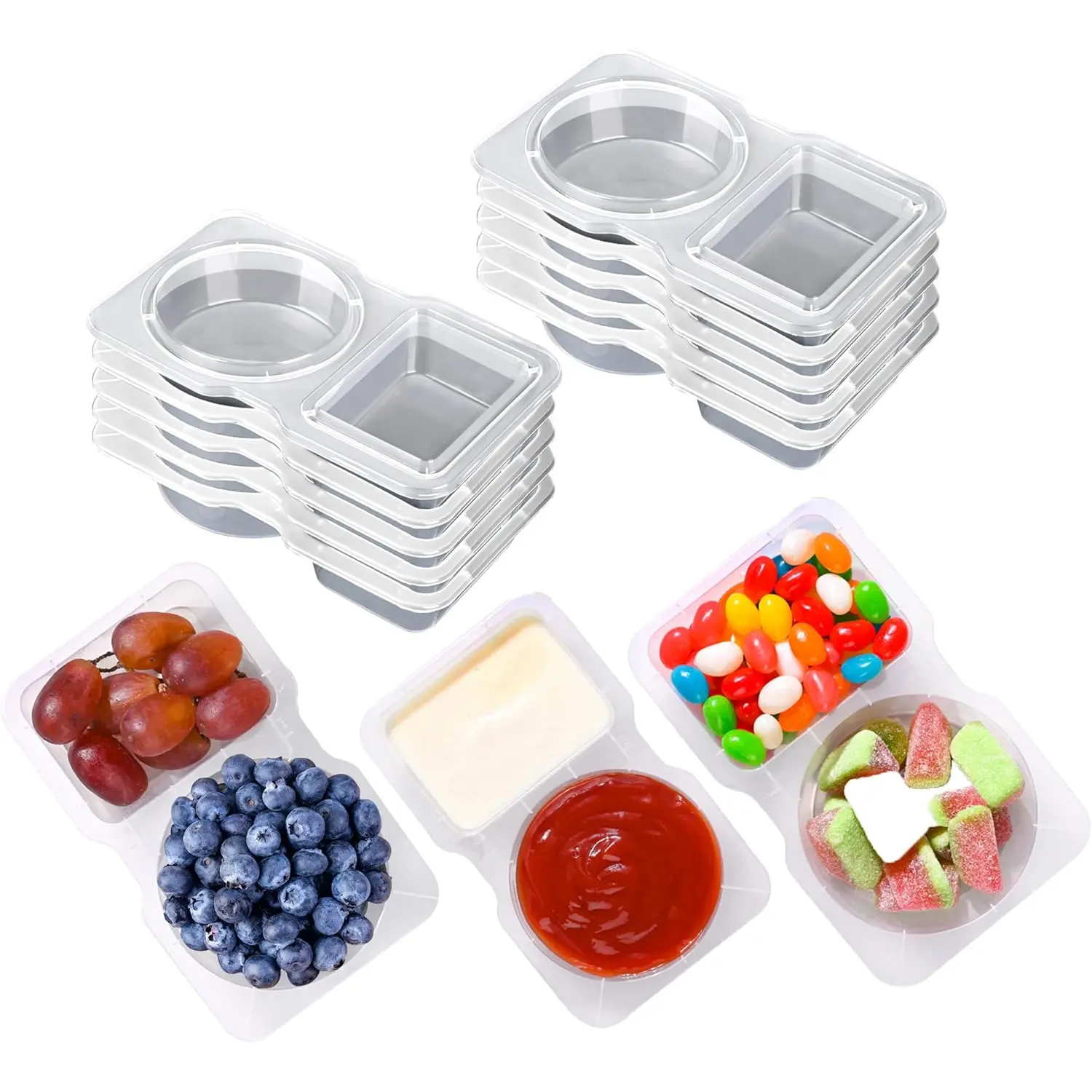 Plastic Disposable Sauce Box with Lid, Seasoning Cup, Dipping Sauce Container for Oil Vinegar Chili Sauce, Sub-Packaging Box