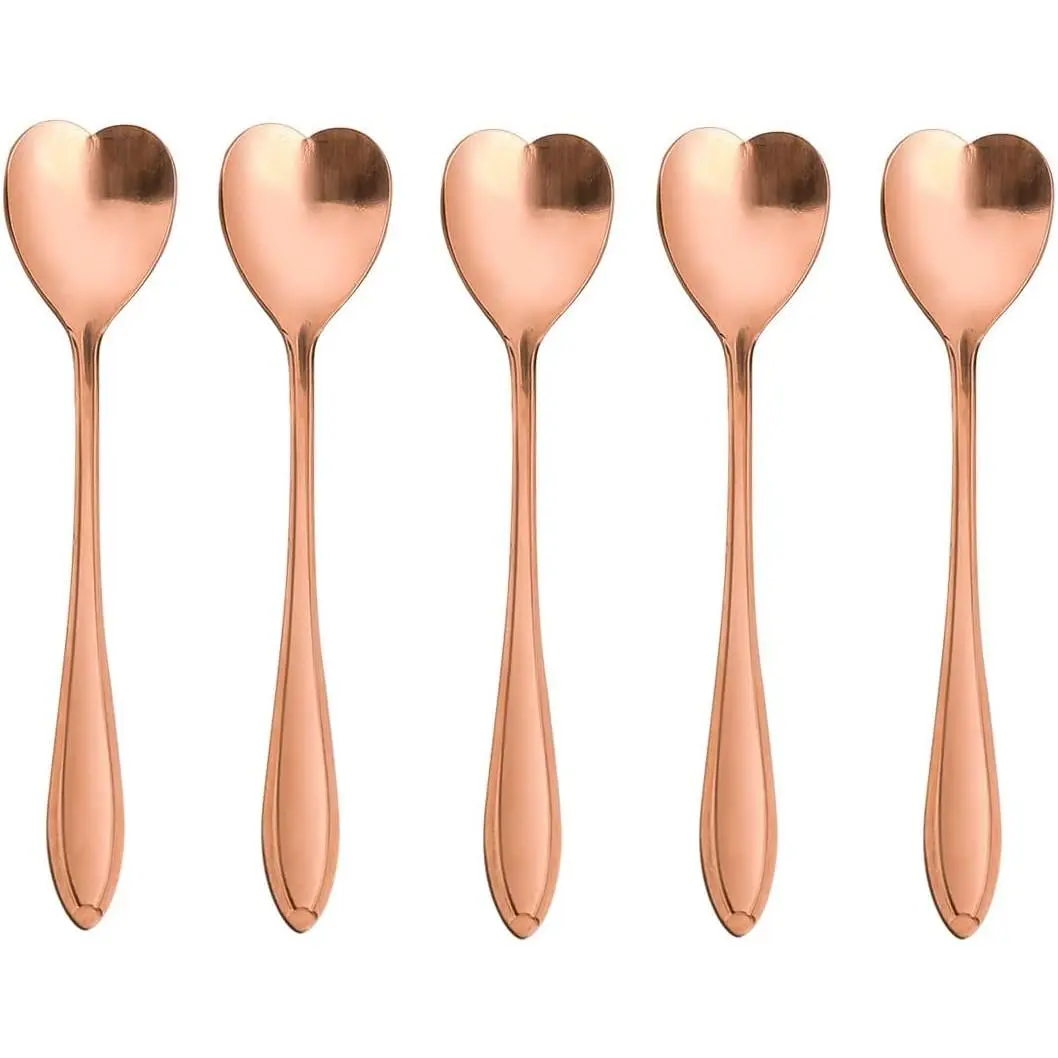 Set of 10 Heart-Shaped Rose  Stainless Steel Spoons for Coffee, Desserts, and  - Ideal for Sugar, Stirring, Ice Cream, and Cake 5inch