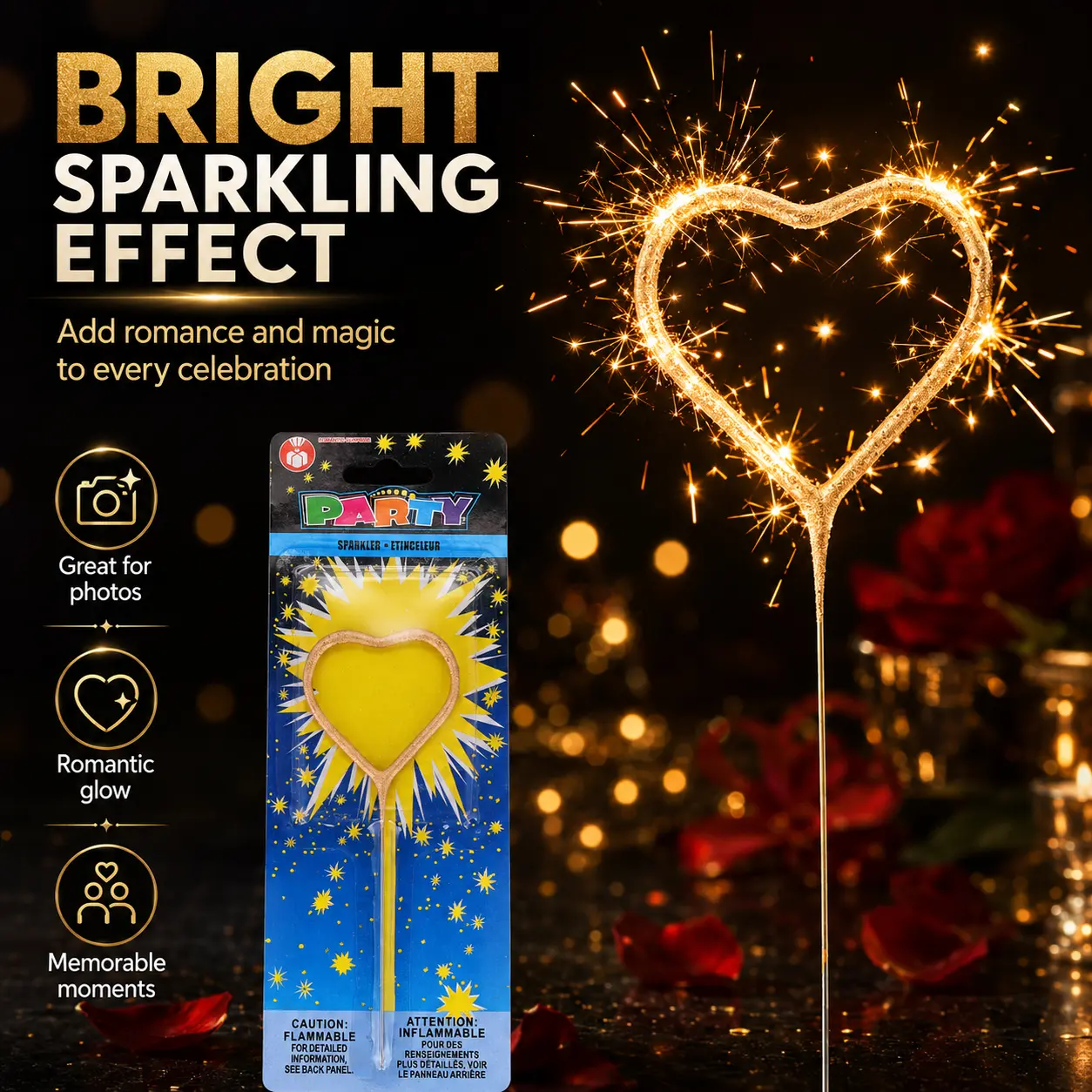 Heart-Shaped Sparkler Candles, Festive Decorative Cake Topper Decoration for Birthday, Wedding Events, Festive Decorative Candles