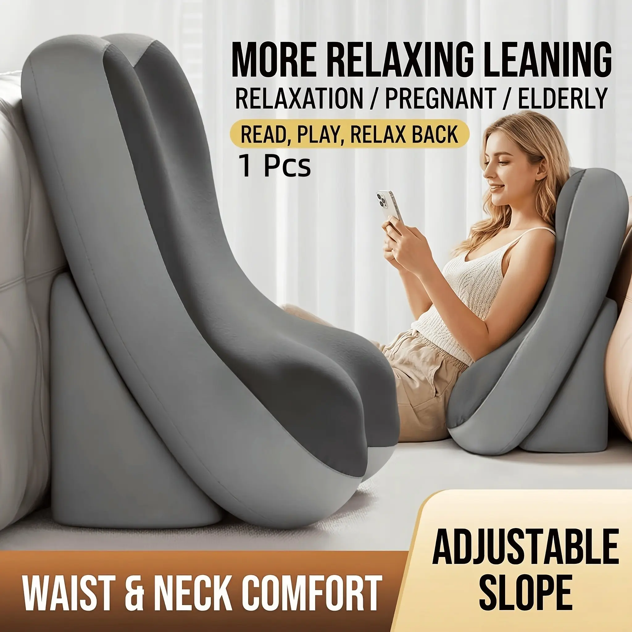 Ergonomic memory foam wedge-shaped pillow - designed for back support, relieving pressure on the back, neck, and legs. With a removable pillowcase, it's ideal for reading and relaxing while lying face down.