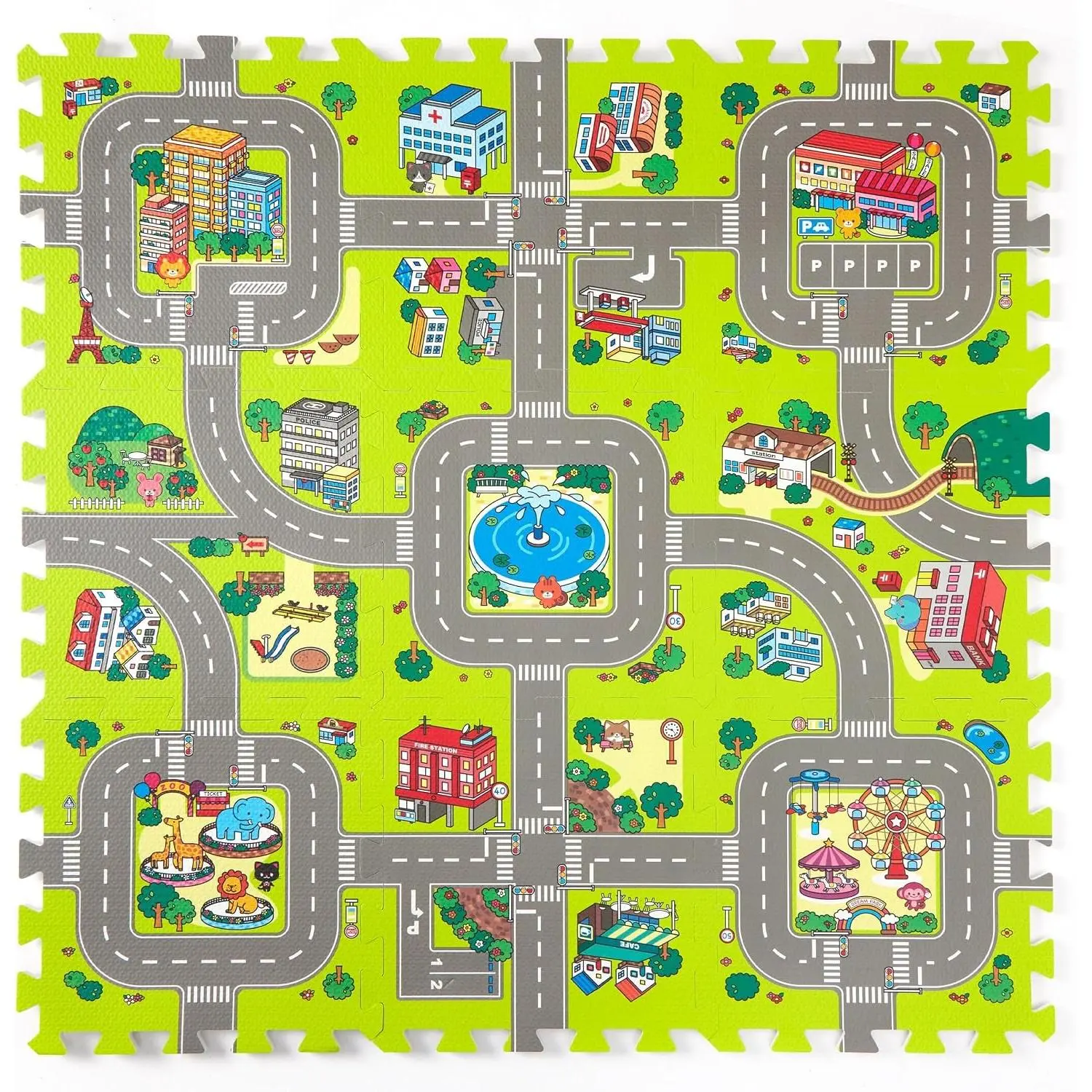 9 Pieces Interlocking Foam Tiles City Road Track Puzzle Baby Play Mat for Floor