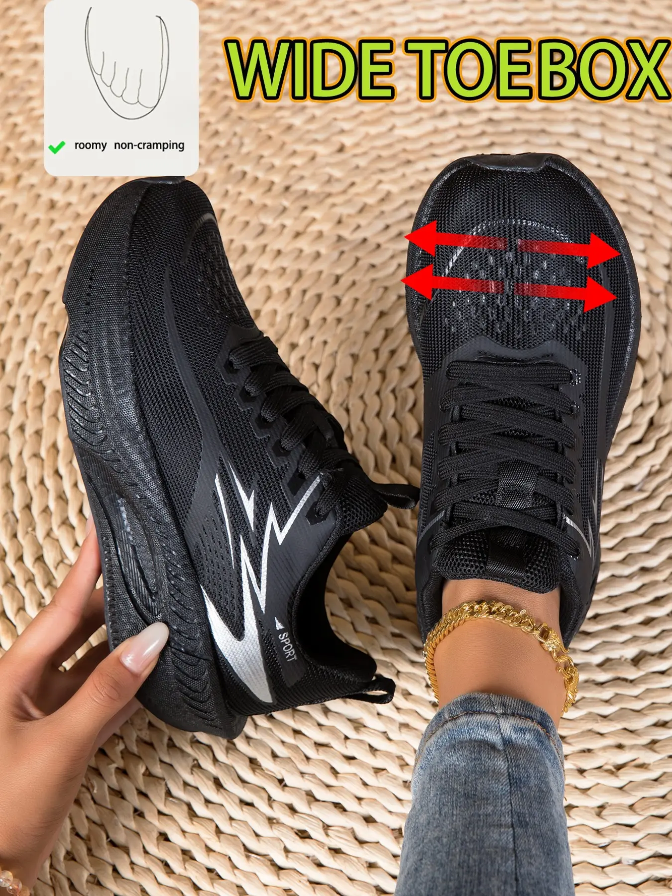 Women's Wide Toe Sports Shoes, Breathable Mesh Outdoor Running Shoes, Comfortable Soft Sole, Ideal for Cross Training, Hiking, Running, Couples' Style