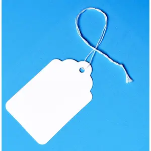 500 White Merchandise Tags #8 with String Attached 2 3/4” x 1 11/16” Paper Pre-Strung Marking Tags with 6” String for Pricing and Labeling