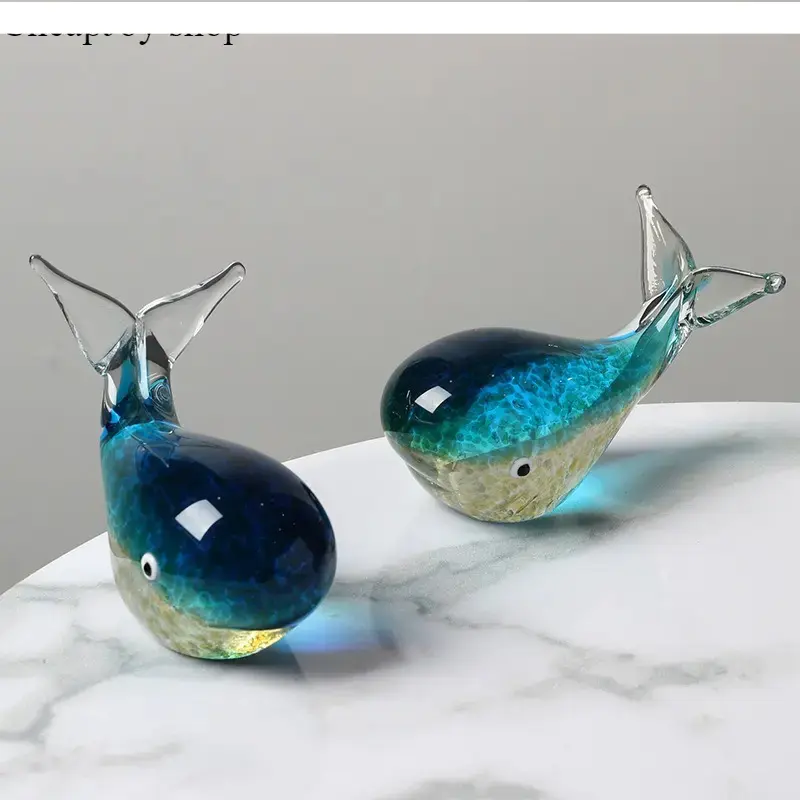 [Summervibes]Luminous Glass Whale Figurine, Handmade Ocean Animal Art Craft, Glow In The Dark Crystal Ornament, Exquisite Desktop Decor, Elegant Marine Style Statue Ideal For Room Decoration Birthday & Holiday Surprise Gifts