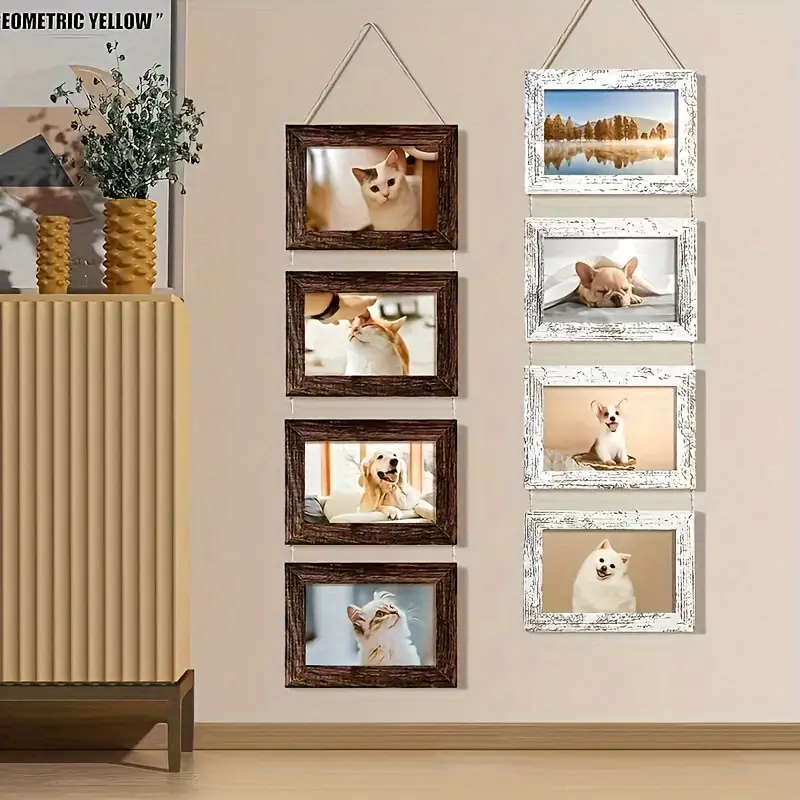 4-link wooden frame with glass - featuring a rotating plate, a 4x6 size photo display stand for collage, a hanging art wall tabletop display stand - for homnd - for home decoration, room aesthetic decoration - wedding, moving house, Christmas, Halloween