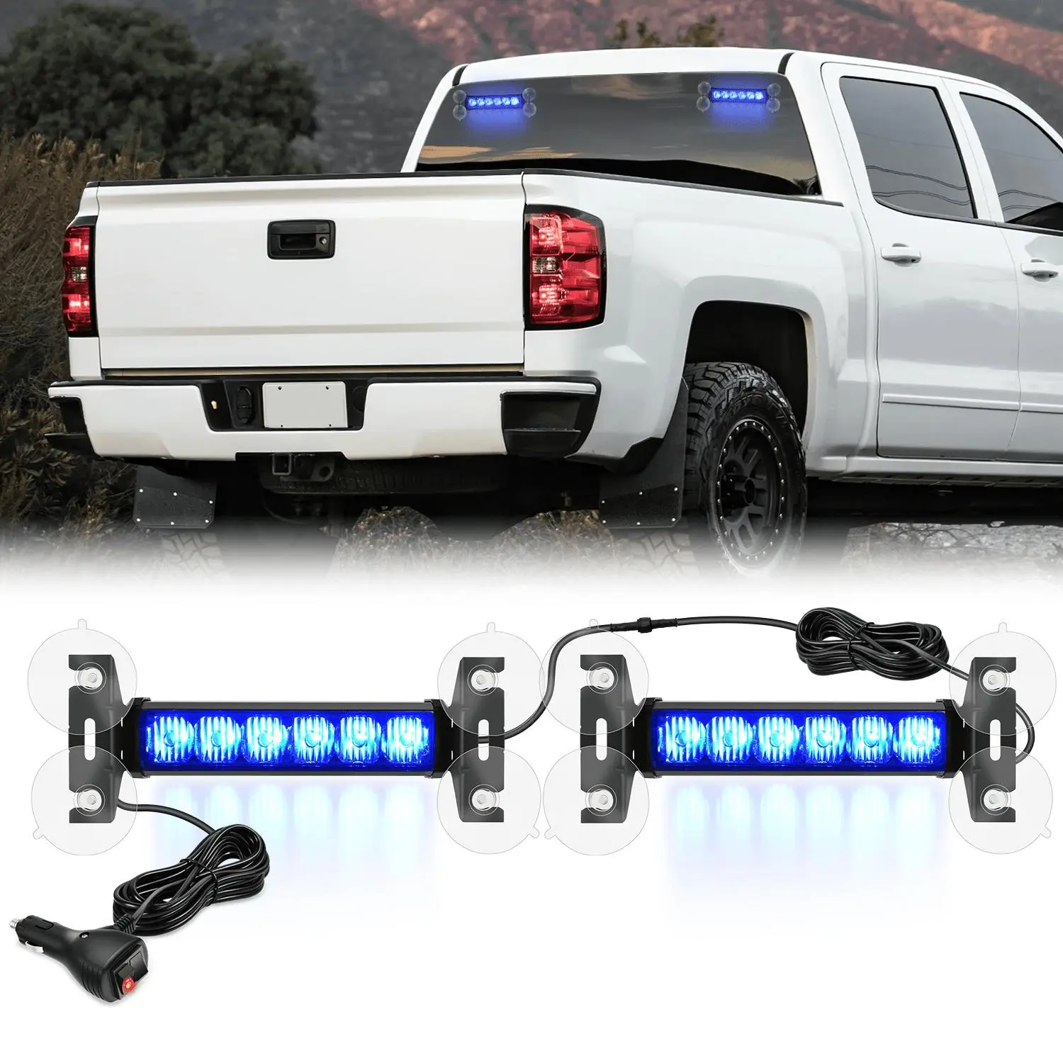 Nilight 12LED Emergency Strobe Traffic Advisor Light Bar 2 in 1 Blue Dash Warning Safety Flashing Lights Front/Rear Windshield Construction Lights for Trucks Cars Plow Police Firefighter Vehicles