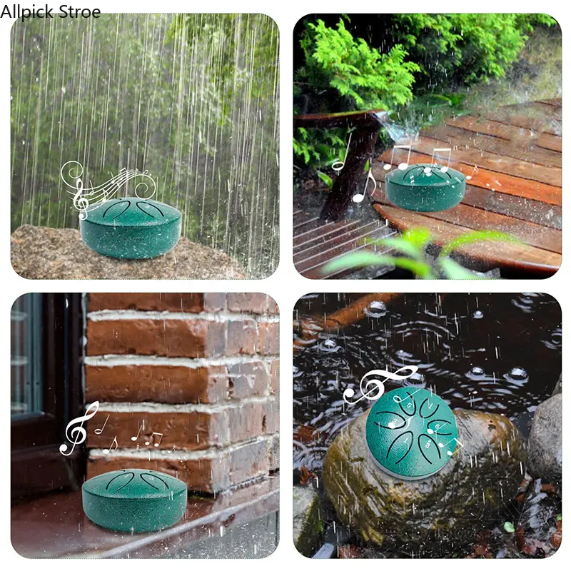 6-Note Rain Drum for Outdoor Garden – Chakra Sound Drum, Relaxing Rain-Activated Metal Decor for Patio, Yard, Zen Garden & Meditation Space