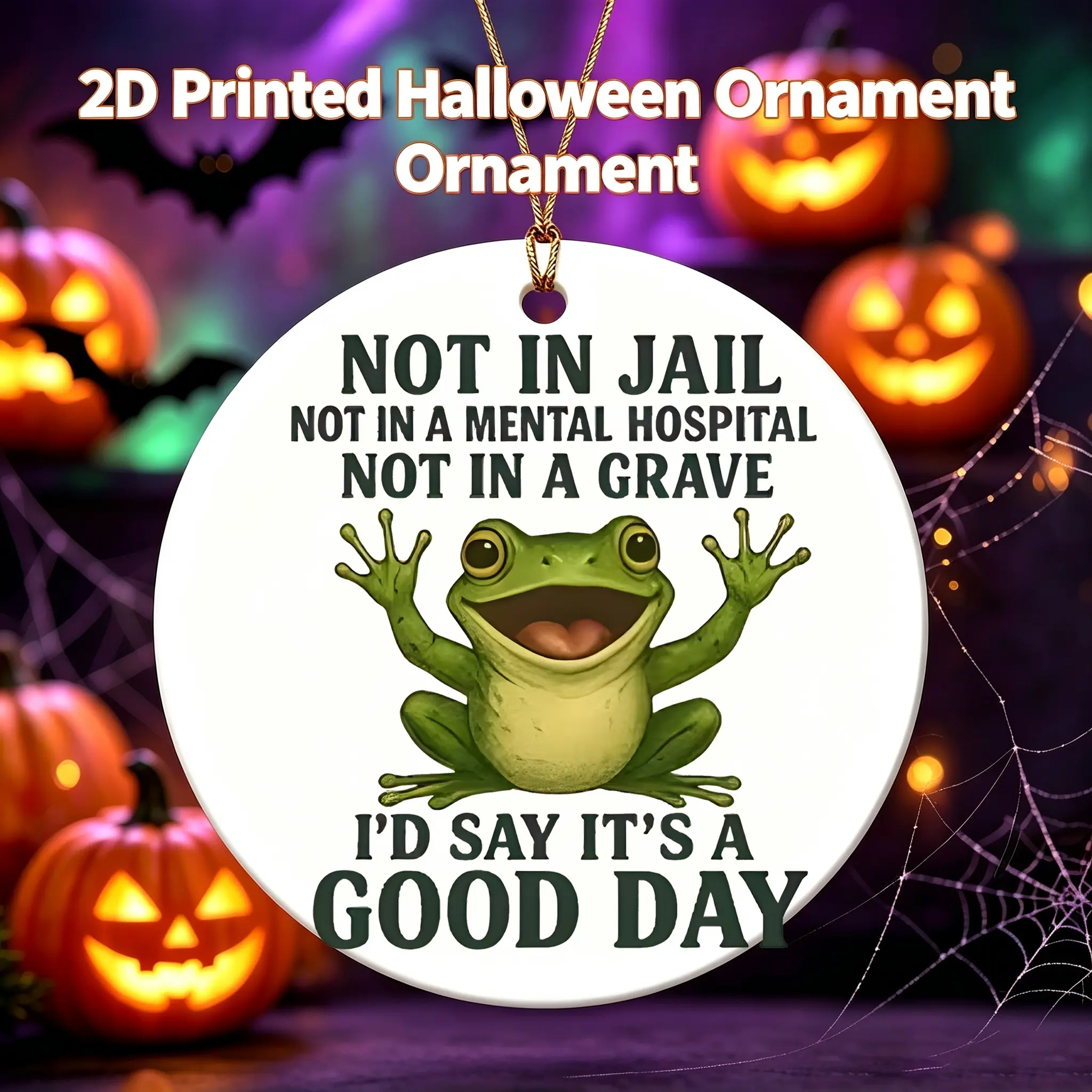 Funny Halloween Style Ceramic Ornament Frog Not In Jail Quote Design Ceramic Hanging Decoration For Holiday Home Party Decor 3 Inch