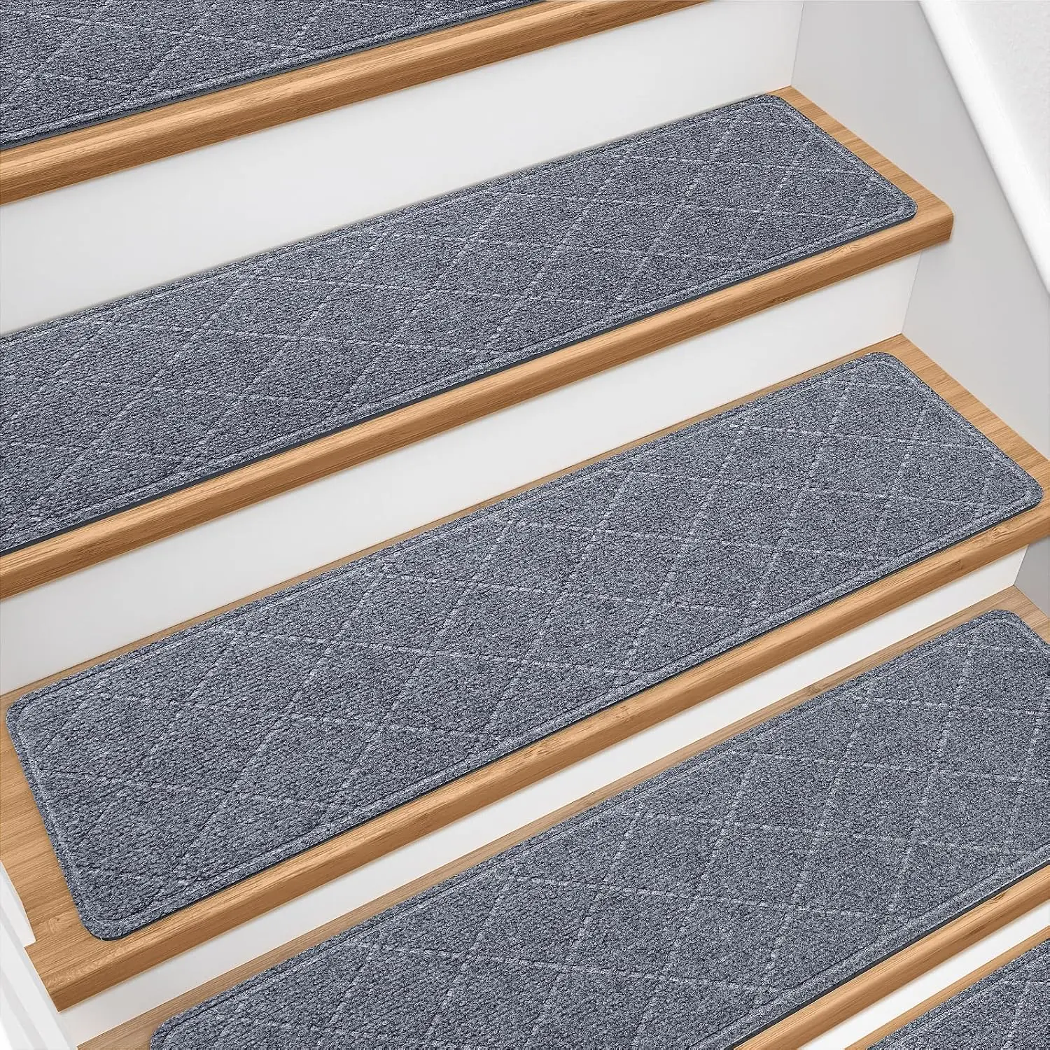 Stair Treads for Wooden Steps 4 count, Non Slip Stair Rugs Grey | 8x30in Self-adhesive Stair Runner Strips, Machine Washable, Indoor Carpet for Stairs, Stair Protection for  Pets