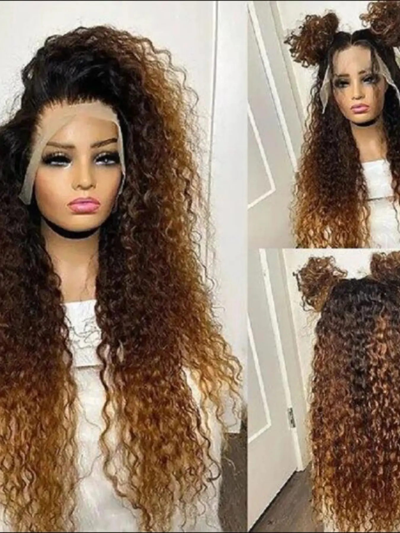 26-Inch Soft Natural Ombre Brown Gradient Kinky Curly Wig, 13x4x1 Lace Front, Glueless, Heat Resistant, Pre-Plucked, Fashion Synthetic Wig for Women